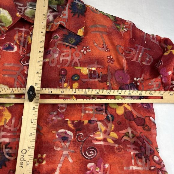 Chicos Art To Wear Button Down Shirt 3/4 Sleeve Eclectic Casual Boho Top 2 LARGE - Picture 9 of 11